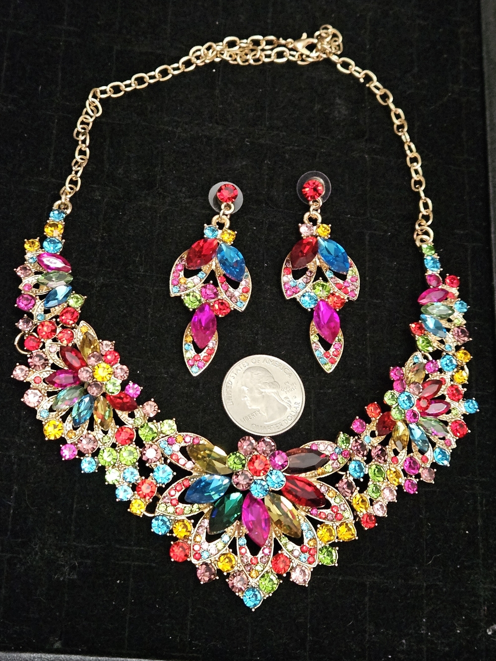 Indian Multicolor Crystal Statement Necklace & Earrings Set